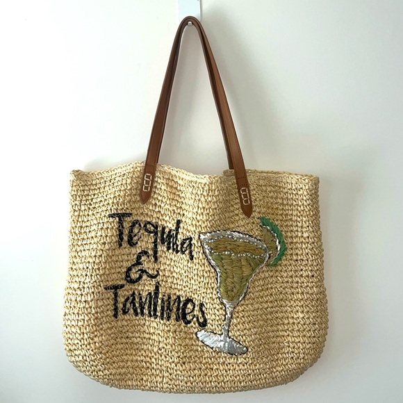 I.N.C. Beach Summer Vacation Tropical Straw Tote Tequila&Tanlines - Picture 1 of 9